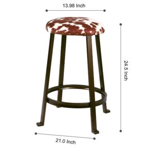 GIA 24-Inch Counter Height Round Metal Bar Stools with Shorthorn Cowhide Print Linen Upholstery, Bronze, Set of 2