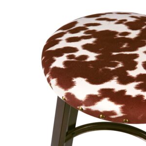 GIA 24-Inch Counter Height Round Metal Bar Stools with Shorthorn Cowhide Print Linen Upholstery, Bronze, Set of 2