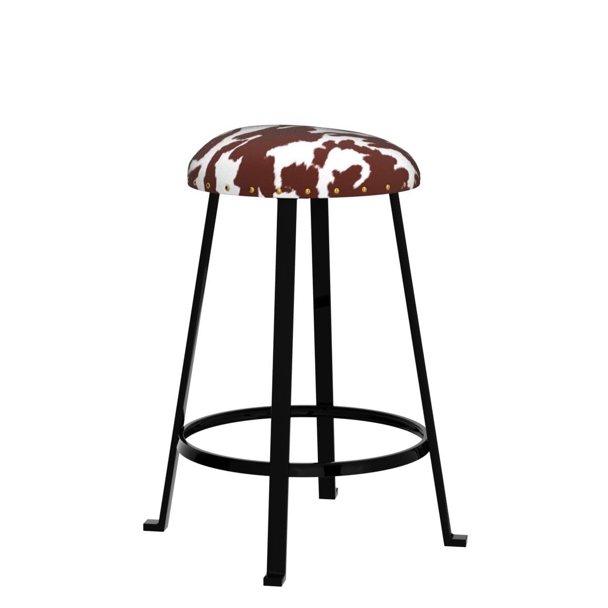 GIA 24-Inch Counter Height Round Metal Bar Stools with Shorthorn Cowhide Print Linen Upholstery, Bronze, Set of 2