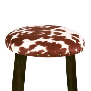 GIA 24-Inch Counter Height Round Metal Bar Stools with Shorthorn Cowhide Print Linen Upholstery, Bronze, Set of 2