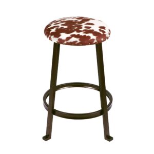 GIA 24-Inch Counter Height Round Metal Bar Stools with Shorthorn Cowhide Print Linen Upholstery, Bronze, Set of 2