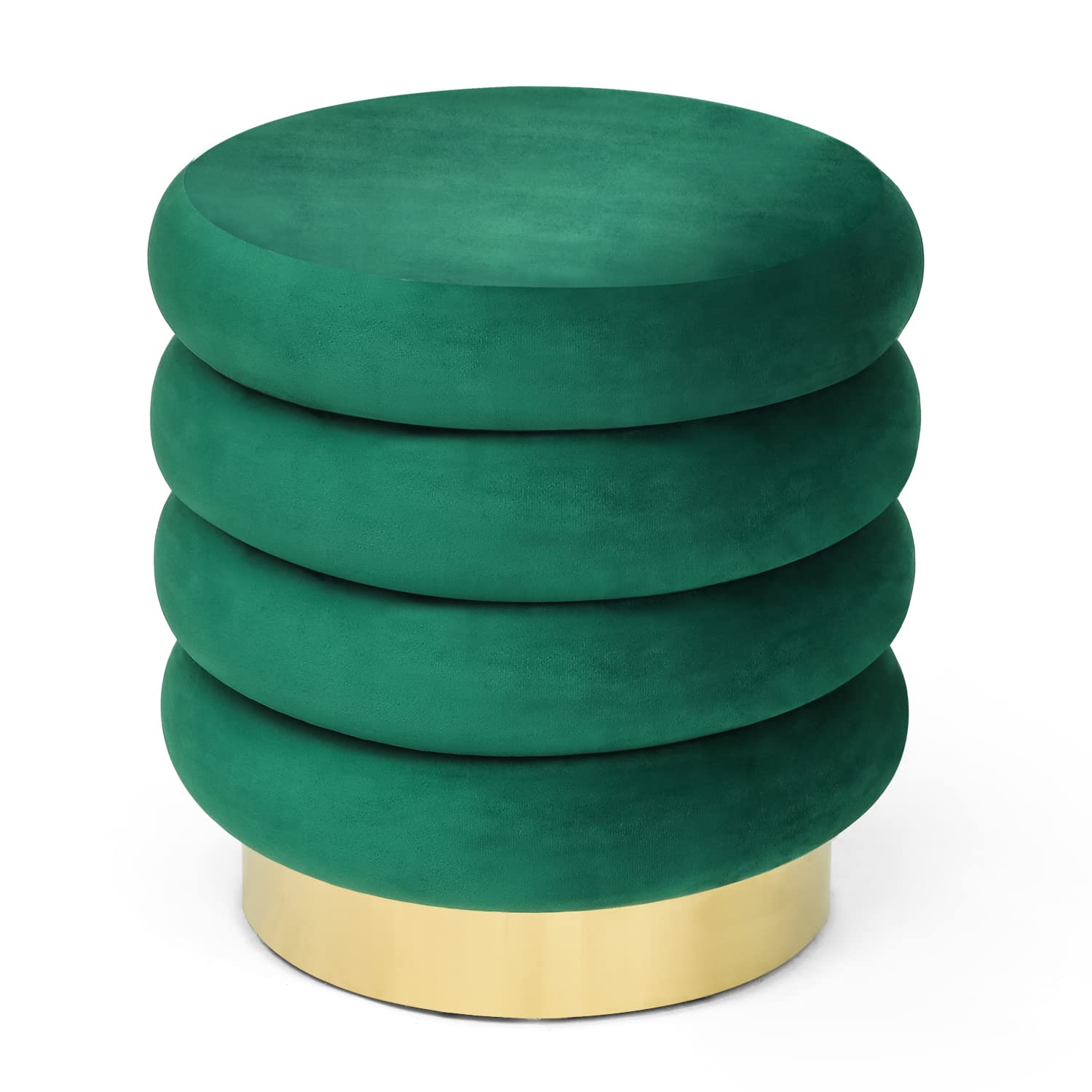 Homebeez 15.9 Inch Velvet Round Contemporary Modern Storage Ottoman Coffee Table with Gold Base, Green