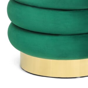 Homebeez 15.9 Inch Velvet Round Contemporary Modern Storage Ottoman Coffee Table with Gold Base, Green