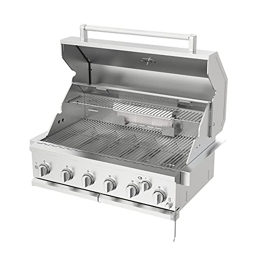 Spire Premium Grill Built-in Head, 6-Burner with Rear Burner Propane Grill, Convertible to Natural Gas, 36 inches Built-In Island Grill Head, Stainless Steel, BBQ Grill Island