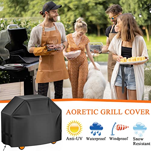 Aoretic Grill Cover, 44inch BBQ Gas Grill Cover for Outdoor Grill, Charbroil Grill Cover Barbecue Waterproof, Anti-UV with Hook-and-Loop and Hem Rope for Weber Char-Broil Monument, Dyna-glo Nexgrill