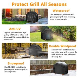 Aoretic Grill Cover, 44inch BBQ Gas Grill Cover for Outdoor Grill, Charbroil Grill Cover Barbecue Waterproof, Anti-UV with Hook-and-Loop and Hem Rope for Weber Char-Broil Monument, Dyna-glo Nexgrill