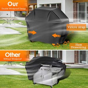 Aoretic Grill Cover, 44inch BBQ Gas Grill Cover for Outdoor Grill, Charbroil Grill Cover Barbecue Waterproof, Anti-UV with Hook-and-Loop and Hem Rope for Weber Char-Broil Monument, Dyna-glo Nexgrill