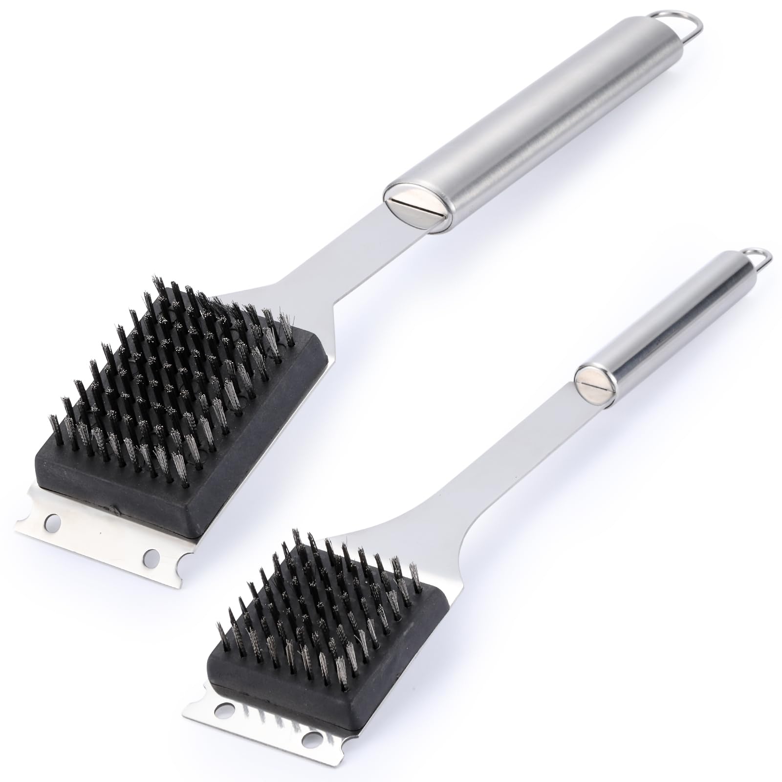 2 Pack Grill Brush and Scraper, 16.5” & 14” Wire BBQ Grill Brush for Outdoor Grill, 304 Stainless Steel Cleaning Brush BBQ Grill Accessories, Safe Grill Cleaner Brush-Ideal Gift for Men/Dad BBQ Brush