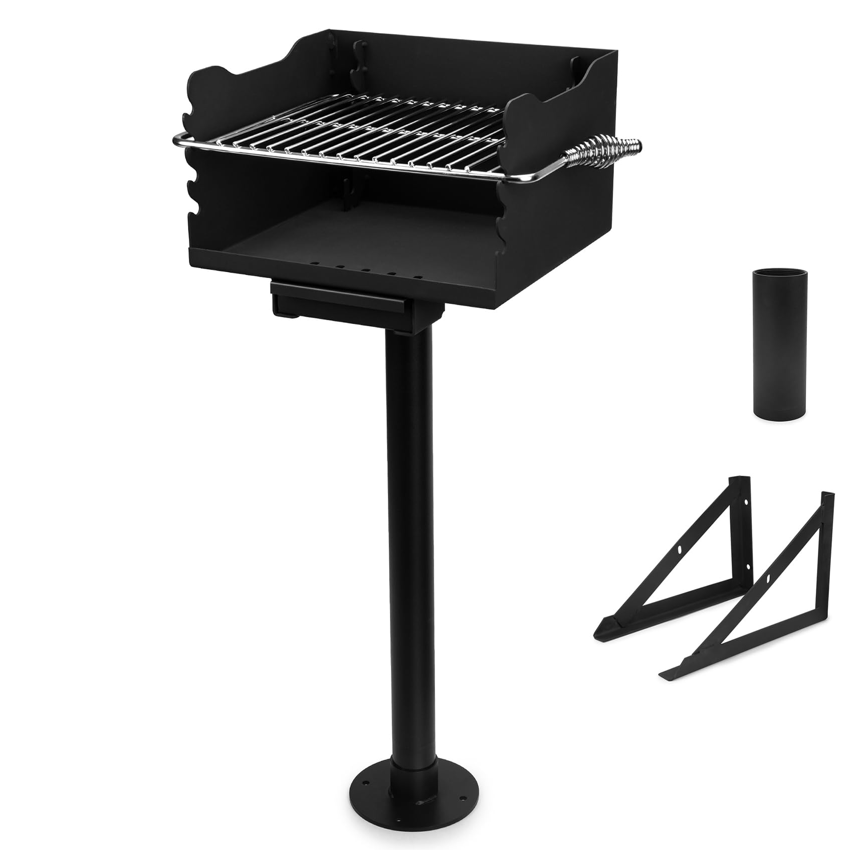 Stanbroil Park-Style Charcoal Grill, Heavy Duty Steel Outdoor BBQ Park Grill with Stainless Steel Cooking Grate and Post for Backyard or Camping, Black