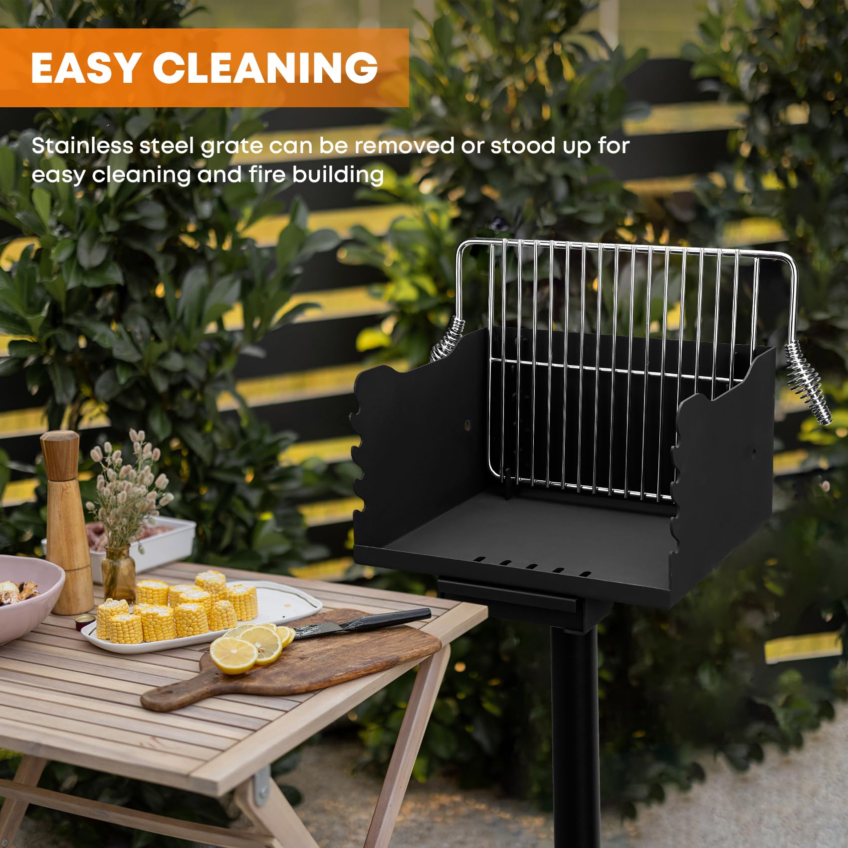 Stanbroil Park-Style Charcoal Grill, Heavy Duty Steel Outdoor BBQ Park Grill with Stainless Steel Cooking Grate and Post for Backyard or Camping, Black