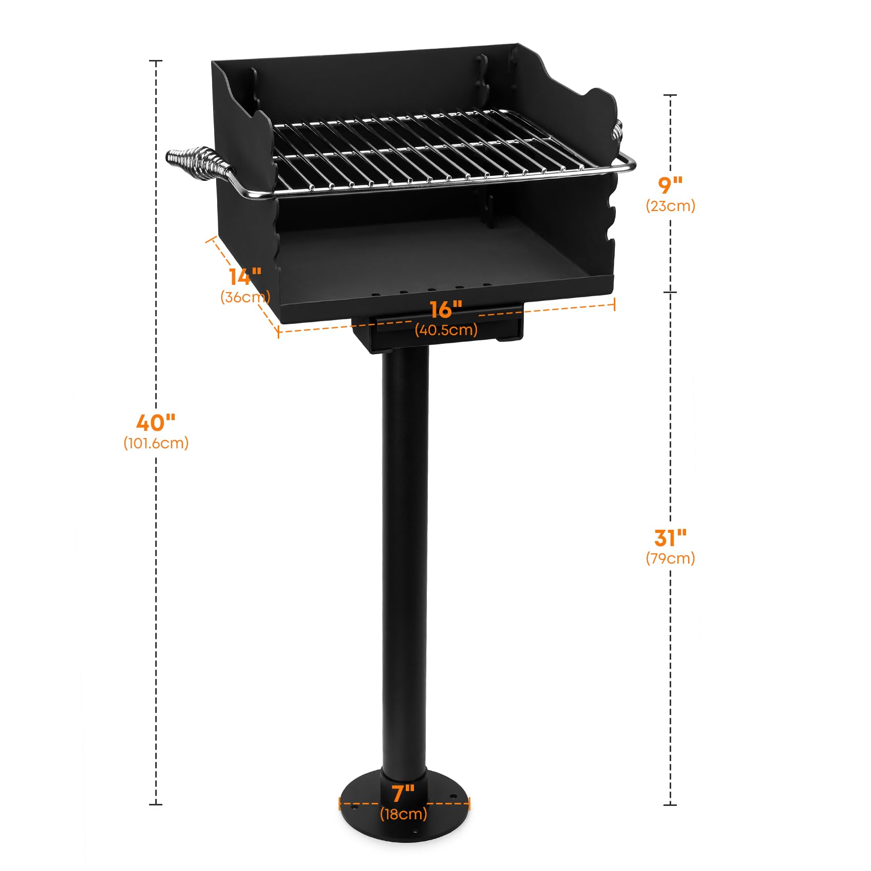 Stanbroil Park-Style Charcoal Grill, Heavy Duty Steel Outdoor BBQ Park Grill with Stainless Steel Cooking Grate and Post for Backyard or Camping, Black