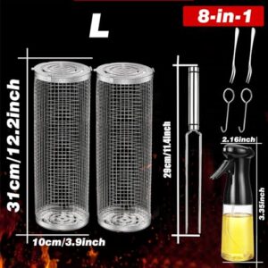 Rolling Grilling Baskets for Outdoor Grill Bbq Net Tube Stainless Steel Large Round Mesh Barbecue Cylinder Cage Cooking Accessories for Veggies Vegetable Fish Camping, Gift for Men Dad Husband Him Father Papa Best Friend New Home Hoursewarming House