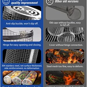 Rolling Grilling Baskets for Outdoor Grill Bbq Net Tube Stainless Steel Large Round Mesh Barbecue Cylinder Cage Cooking Accessories for Veggies Vegetable Fish Camping, Gift for Men Dad Husband Him Father Papa Best Friend New Home Hoursewarming House