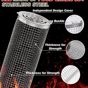 Rolling Grilling Baskets for Outdoor Grill Bbq Net Tube Stainless Steel Large Round Mesh Barbecue Cylinder Cage Cooking Accessories for Veggies Vegetable Fish Camping, Gift for Men Dad Husband Him Father Papa Best Friend New Home Hoursewarming House