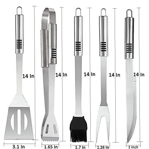 Grill Tools Set,Stainless Steel Grill Set for Men, 6pc BBQ Tools Grilling Accessories Kit with Spatula,Fork,Knife,Brush,Tongs & Carry Bag Grill Utensils Set for Outdoor Grill