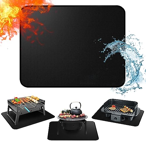 EasyAcc 24 x 31in Fireproof-Grill Mats for Outdoor Tabletop Grill to Protect Your Grill Table-Fireproof-BBQ Barbecue Mat Heat Resistant Grill Table Mat-Waterproof & Oilproof BBQ Mat-Black (0.6mm)