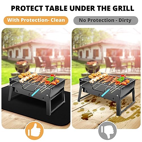 EasyAcc 24 x 31in Fireproof-Grill Mats for Outdoor Tabletop Grill to Protect Your Grill Table-Fireproof-BBQ Barbecue Mat Heat Resistant Grill Table Mat-Waterproof & Oilproof BBQ Mat-Black (0.6mm)