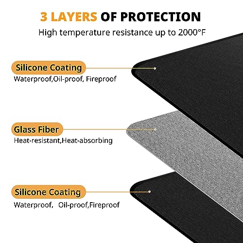 EasyAcc 24 x 31in Fireproof-Grill Mats for Outdoor Tabletop Grill to Protect Your Grill Table-Fireproof-BBQ Barbecue Mat Heat Resistant Grill Table Mat-Waterproof & Oilproof BBQ Mat-Black (0.6mm)