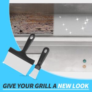 KNEVITBVD Griddle Grill Flat Top Scraper with Handle for Blackstone, Stainless Steel Outdoor Bbq Kitchen Food Metal Scraper Tool, Heavy Duty Griddle Cleaning Cleaner Scrubber