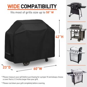 Arcedo Grill Cover 60 Inch, Heavy Duty Waterproof BBQ Cover, Fade Resistant Gas Grill Cover, Durable Outdoor Barbecue Cover Compatible for Weber, Char Broil, Nexgrill, Napoleon and More Grills