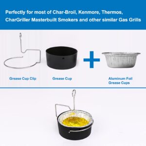 Uniflasy Grease Cup and Grease Clip fits CharBroil Gas Grill, with 15Pack Aluminum Foil Liner, Grease Catch Cup for Masterbuilt 30inch Smoker, for Kenmore and Other Similar Outdoor Grills