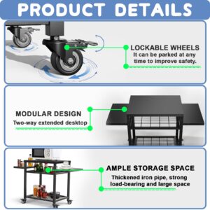 RAXSINYER 42"x 20" Three-Shelf Grill Table Grill Cart Outdoor BBQ and Work Cart Table Movable Pizza Oven Table Commercial Multifunctional Kitchen Food Prep Worktable