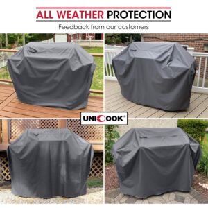 Unicook Grill Cover for Outdoor Grill, 60 Inch BBQ Cover, Heavy Duty Waterproof, Fade Resistant, Weather Resistant, Anti-Rip, Gas Grill Cover Compatible with Weber, Char-Broil, Nexgrill, etc. Grey