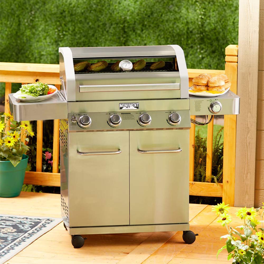 Monument Grills Larger Convertible 4-Burner Natural Gas Grill Stainless Steel Cabinet Style Propane Grills, LED Controls,Side Burner(Without Conversion Kit)