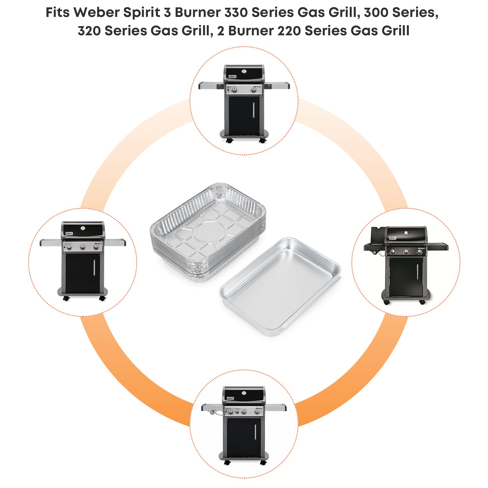 Stanbroil Aluminum Catch Pan for Weber Part #93305, Grill Grease Tray with 15-Pack Foil Inserts for Spirit 2/3 Burners & Genesis II 3 Burners Grill