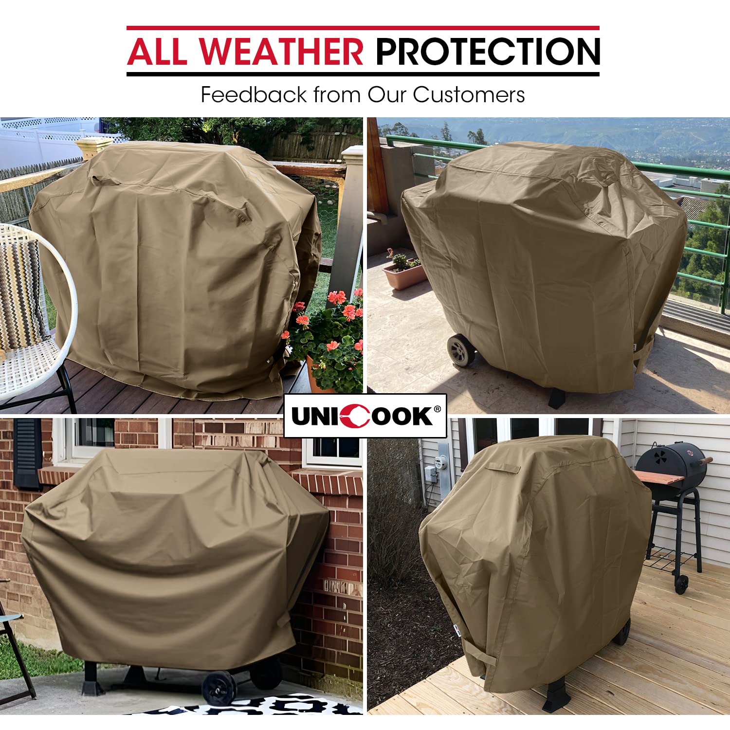 Unicook 50 Inch Grill Cover for Weber Charbroil Nexgrill etc, BBQ Grill Cover for Outdoor Grill, Heavy Duty Waterproof BBQ Cover with Sealed Seam, Fade Resistant Barbecue Cover, Neutral Taupe