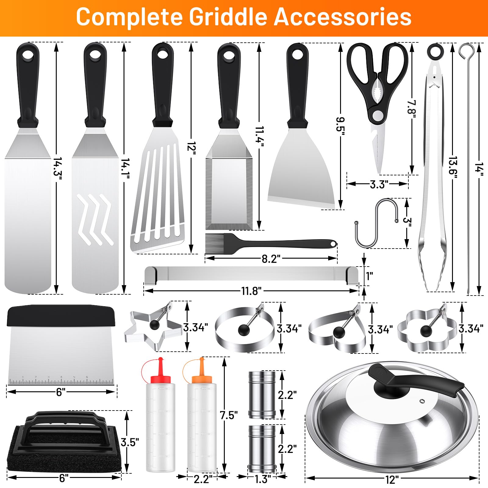 Blackstone Griddle Accessories Kit,41PCS Flat Top Grill Accessories Set for Blackstone and Camp Chef,Professional Stainless Steel Griddle Grill Tools Set for Outdoor BBQ Teppanyaki Camping