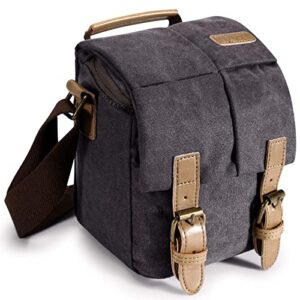 S-ZONE Waterproof Camera Bags for DSLR Canon Canvas Vintage Shoulder Women Men Camera Messenger Bag Leather Trim(Grey)