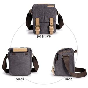 S-ZONE Waterproof Camera Bags for DSLR Canon Canvas Vintage Shoulder Women Men Camera Messenger Bag Leather Trim(Grey)