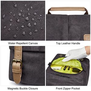 S-ZONE Waterproof Camera Bags for DSLR Canon Canvas Vintage Shoulder Women Men Camera Messenger Bag Leather Trim(Grey)