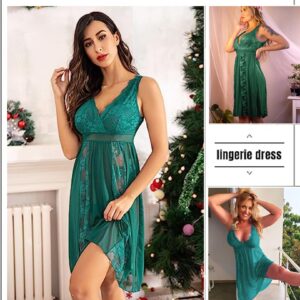 Avidlove Sexy Lingerie for Women Sheer Lace Nightgowns Bridal Babydoll Nightwear Dark Green, XXL