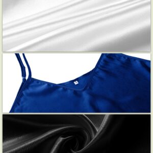 3 Pack Women's Silk Nightgown, Satin Sleepwear Adjustable Spaghetti Strap Nightwear Chemise V Neck Slip Dress (Black, White, Blue, Small)