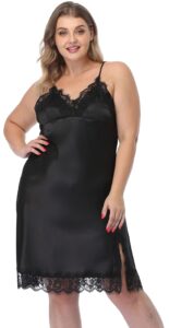 womens plus size sexy lingerie satin lace chemise spaghetti straps nightgown full slips v neck sleepwear nightgown