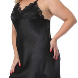 Womens Plus Size Sexy Lingerie Satin Lace Chemise Spaghetti Straps Nightgown Full Slips V Neck Sleepwear Nightgown