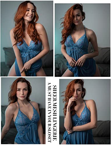 Avidlove Lingerie for Women Lace Babydoll Halter Chemise V Neck Nightgown Sexy Sleepwear Nightdress Dark Blue XX-Large