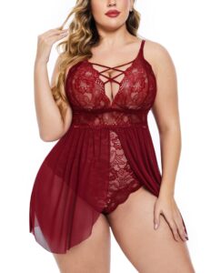 avidlove plus size babydoll for women sexy nightgowns for women plus size lingerie (wine red, xl)