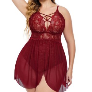 Avidlove Plus Size Babydoll For Women Sexy Nightgowns For Women Plus Size Lingerie (Wine Red, XL)