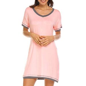 Cotton Nightgowns for Women Casual Night Shirts for Women sleepwear Women's Short Sleeve Shirts Pink M