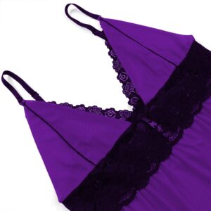 Donnalla Women's Sexy Plus Size Lingerie - Split Cup Lace Babydoll Sleepwear Chemise Set (Purple,XXL)