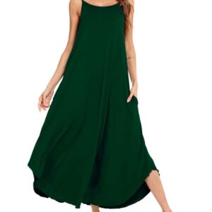 SWOMOG Women Long Nightgown Pajama Dress Soft Strap Nightdress Summer Sleeveless Nightshirt Lounge Dress with Pockets Green Medium