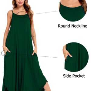 SWOMOG Women Long Nightgown Pajama Dress Soft Strap Nightdress Summer Sleeveless Nightshirt Lounge Dress with Pockets Green Medium