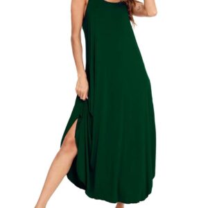 SWOMOG Women Long Nightgown Pajama Dress Soft Strap Nightdress Summer Sleeveless Nightshirt Lounge Dress with Pockets Green Medium