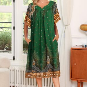 Ekouaer Womens Nightgown Short Sleeve House Dress with Pockets-Floral Print Mumu Dress Green Feather, 3X-Large