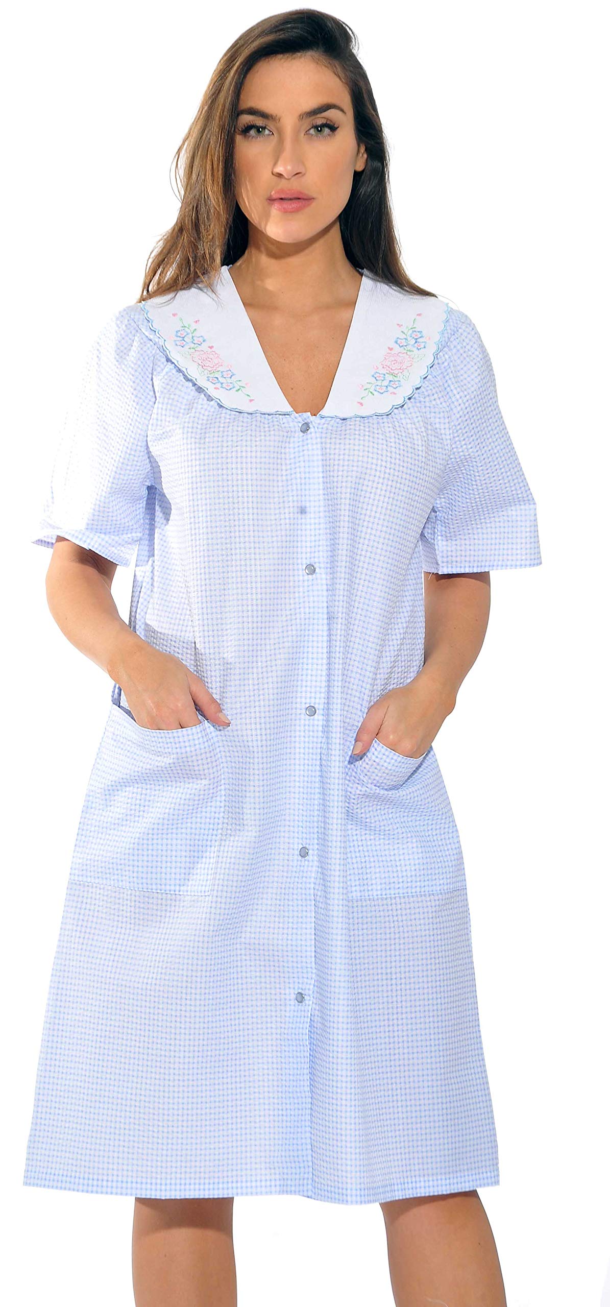 Dreamcrest 8511-Blue-2X Short Sleeve Duster/Housecoat/Women Sleepwear