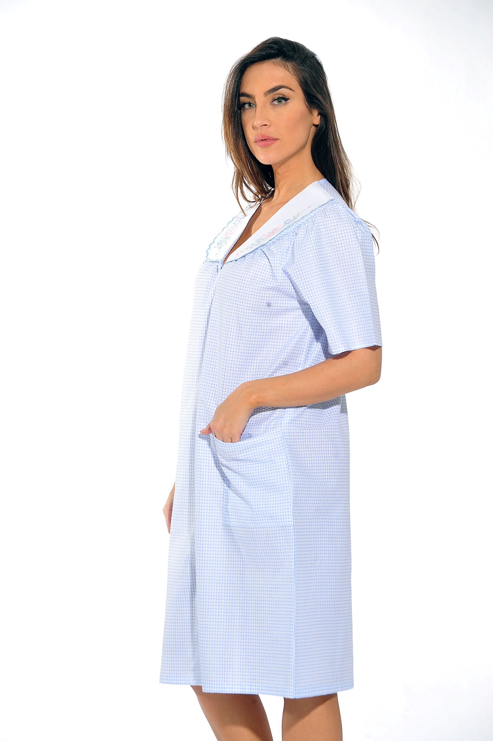 Dreamcrest 8511-Blue-2X Short Sleeve Duster/Housecoat/Women Sleepwear