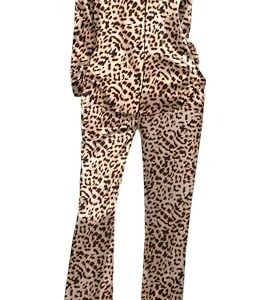 Ekouaer Silk Satin Pajamas Women's Long Sleeve Sleepwear Soft Button Down Pj Set 2 Piece Loungewear Brown Leopard,XL